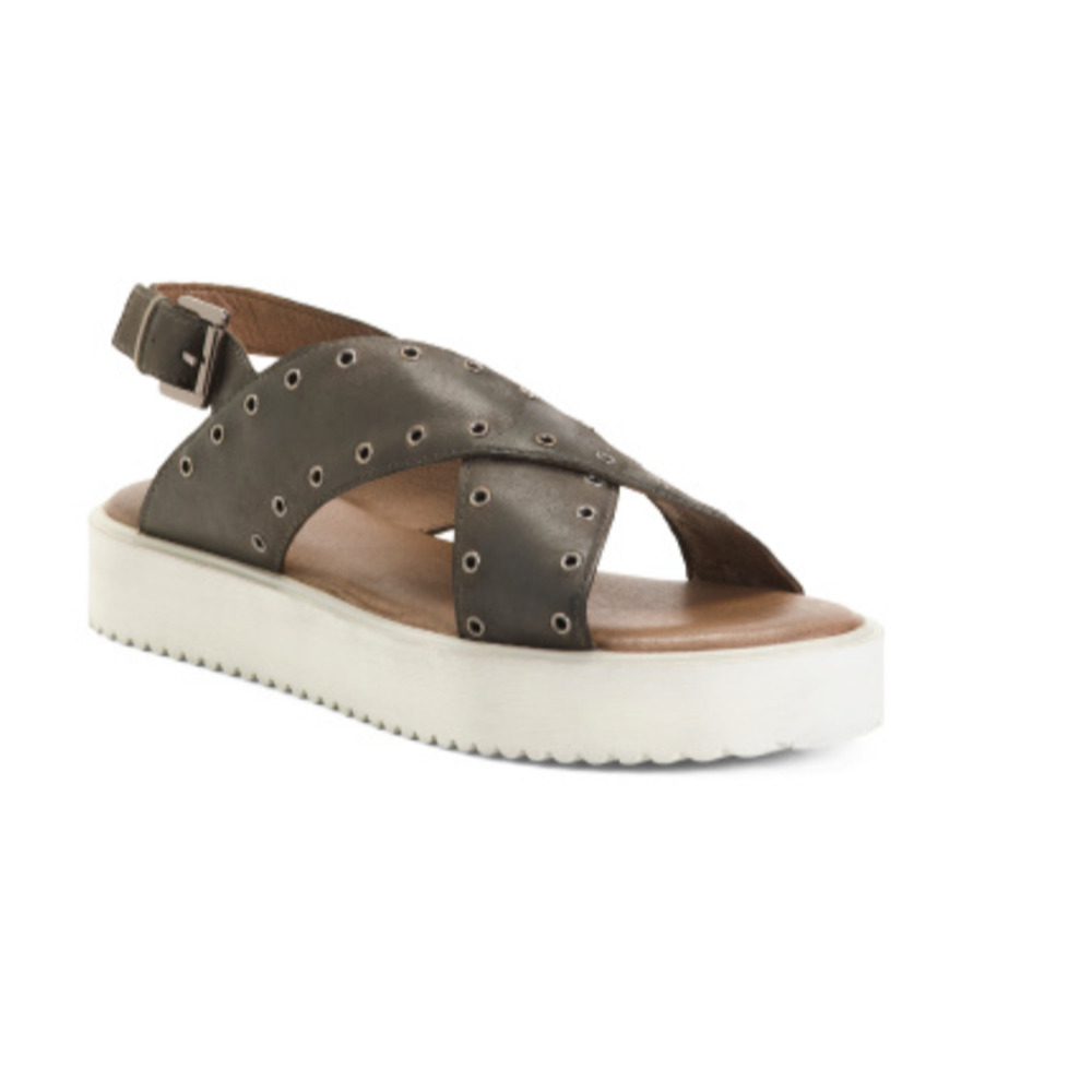 BED|STU Black Leather Crisscross Eyelet Slingback Sandals with White Sole - Picture 3 of 6